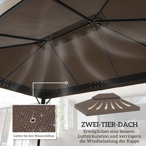 Bâche de rechange pour tonnelle 3x4 m, toile polyester café, protection UV UPF 30+, trous d'évacuation d'eau, couverture solaire résistante