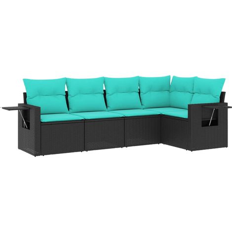 5-teiliges Gartensofa-Set mit Kissen, schwarzes Polyrattan vidaXL (1/5)