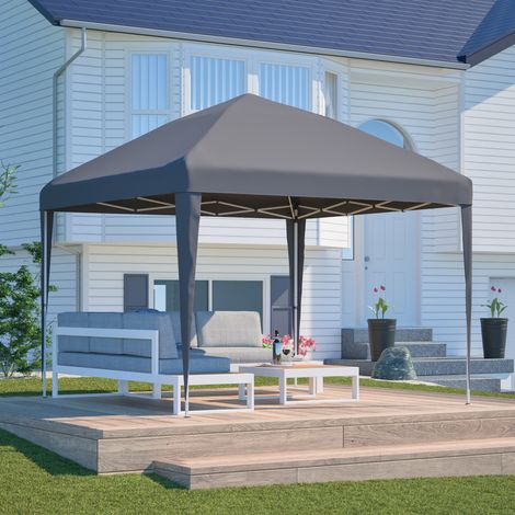 Tonnelle de jardin, Pavillon de jardin pliable 3x3m - Hauteur réglable, 4 sacs de sable + sac de transport - Gris (1/5)