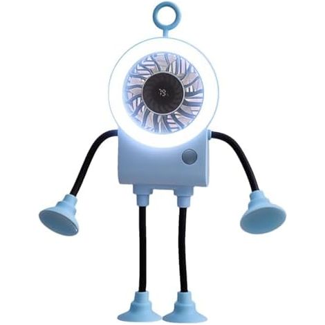 Petit ventilateur de bureau Refroidisseur d'air portable rechargeable en forme de robot avec lumière LED, ventilateur portable à ventouses - Idéal pour la maison, la cuisine, la chambre, la plage, le (1/5)