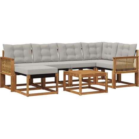 Outdoor Sofa Set with Cushion 7 pcs Natural and Light Grey vidaXL