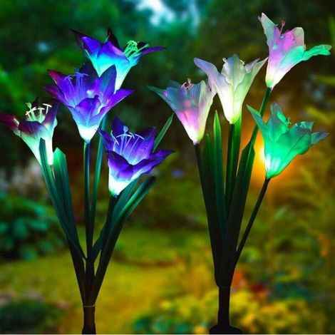 2er-Pack Solar-Gartenleuchten, 7 Farbwechsel, für den Außenbereich, größere Blumen und breiteres Solarpanel für Garten, Terrasse, Weg, Party, Feiertagsdekoration (1/4)