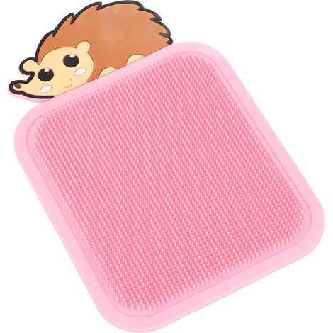 Tapis sensoriel en silicone 11,5 x 17 cm, double face, motif hérisson rose, doux et sensoriel. (1/5)