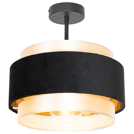 QAZQA Lampada da soffitto elif - Moderno - Tessuto,Acciaio - Nero/Oro/Ottone - Tondo Max. 1 x Watt