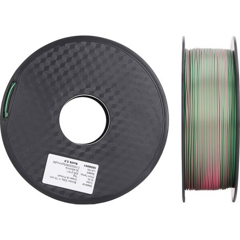 Filament PLA bicolore vert pêche rouge, aspect soyeux et brillant, pour imprimante 3D, diamètre 1,75 mm. (1/5)