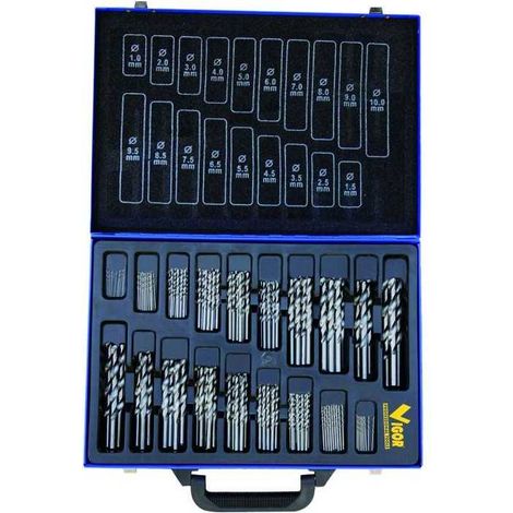 Vigor DUAL-XSHORT Serie 150 Punte HSS da 1 a 10 mm Lunghezza 150 mm Set da 150 Pezzi colore Nero