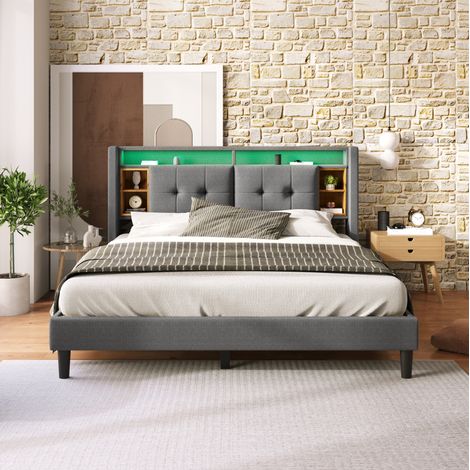 Bett Doppelbett Stauraum 140x200 LED USB Grau OKMYHOME (1/5)