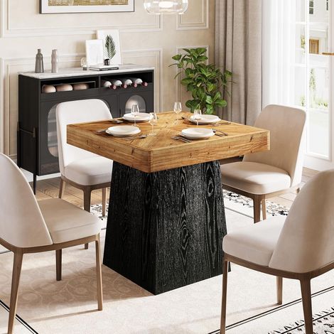 Tribesigns Solid Wood Square Dining Table for 2-4, 31.5" Industrial Kitchen Dinner Table with Wooden Parquet Top & Tapered Base for Dining Room, Living Room, Small Space