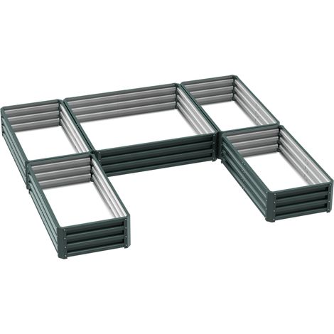Lot carré potager en acier modulable, 5 bacs de jardin pour légumes, plantes et fleurs, vert (1/5)