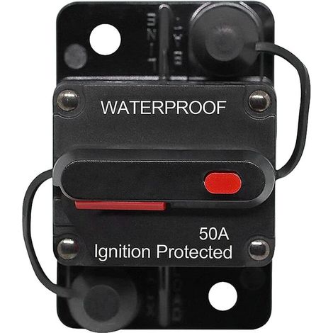 Disjoncteur de Voiture 30A - 150A, DC 12V - 48V Disjoncteur Étanche avec Réinitialisation Manuelle pour Moteur Auto Voiture Marine Bateau Vélo Stéréo Audio, 50A (1/5)