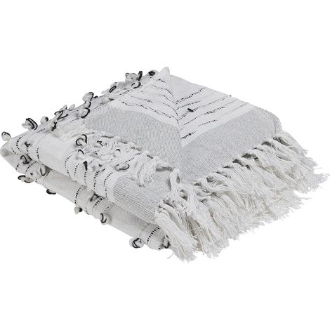 Manta de algodón gris claro 130 x 150 cm borlas cama acogedora boho Yamalak