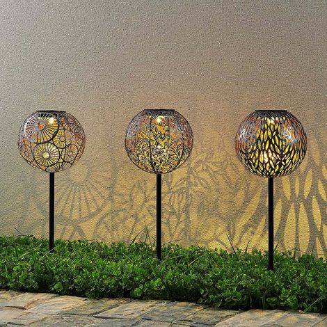 [NEUWERTIG] B-Ware Lindby Gartenleuchte Solarleuchte Vilani LED 3er Set warmweiß IP44 54cm silber (1/2)