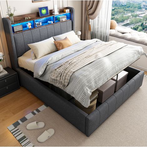 Letto matrimoniale contenitore LED USB 140x200 OKMYHOME (1/5)