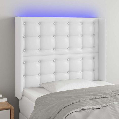 vidaXL Tête de lit à LED Blanc 83x16x118/128 cm Similicuir (1/5)