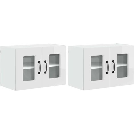 Set di 2 pensili da cucina moderni con spazio contenitivo 60 x 31 x 40 cm realizzati in legno composito bianco lucido 020053652