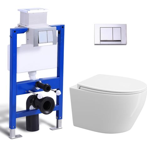 HOROW WC sospeso con telaio ad incasso, set completo, cassetta di risciacquo, sedile PP Soft Close, bianco (1/5)