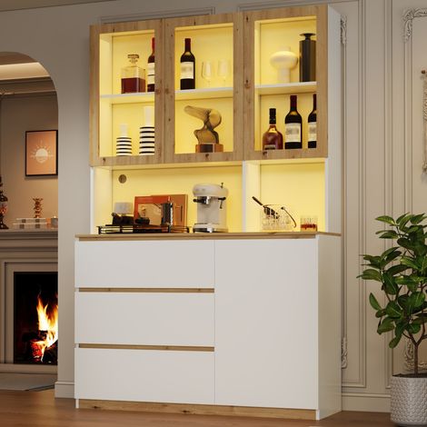 Vitrine haute avec éclairage LED - 120 x 200 cm - Meuble multifonctionnel - Vitrine en verre - Plan de travail prolongé (1/5)