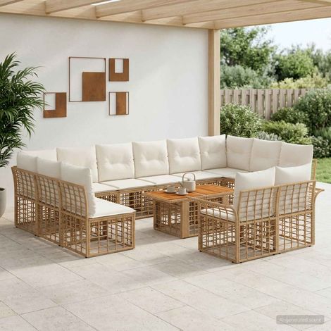 vidaXL Set Divano da Giardino 13 pz Naturale e Bianco Crema polyrattan (1/5)