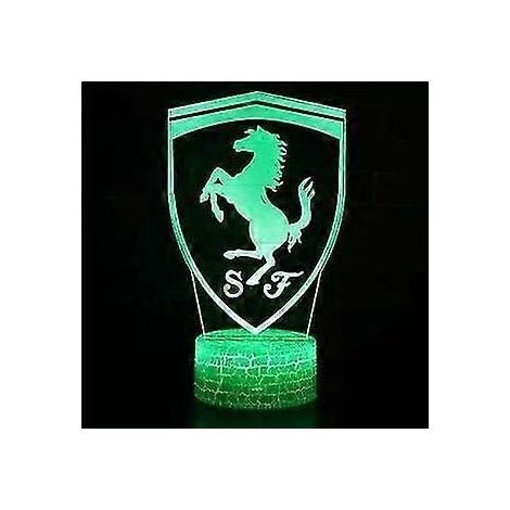 3D Ferrari Schreibtischlampe mit Luxusauto-Logo - 7-farbiger LED-Sockel, USB- oder Batteriebetrieb, Touch-Steuerung, rotierender Fade-Modus oder feste Farbe.