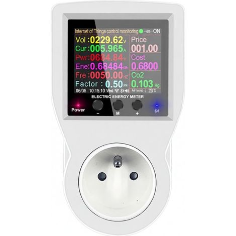 Prise connectée Tuya Wifi avec moniteur de consommation électrique et compteur multi-énergies, écran couleur 2,4 pouces et application mobile de contrôle à distance. (1/5)