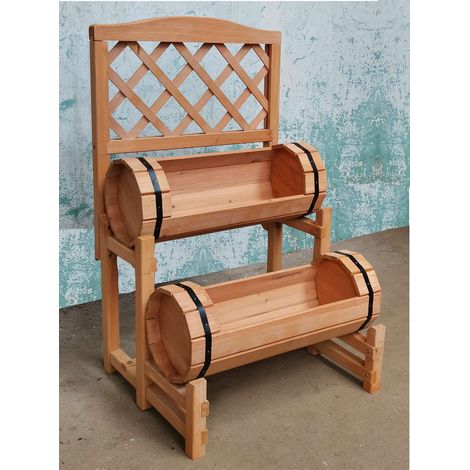 Double Barrel Wooden Garden Planter - Natural Wood (1/2)