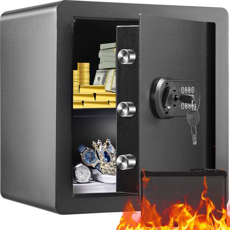 VEVOR Cassaforte Uso Domestico Serratura Codici Chiavi Capienza 51 L Ripiani Rimovibili per Contanti Oro Gioielli Passaporto, Cassetta di Sicurezza Password Chiavi Luce LED, Cassaforte Nera 14,7 kg