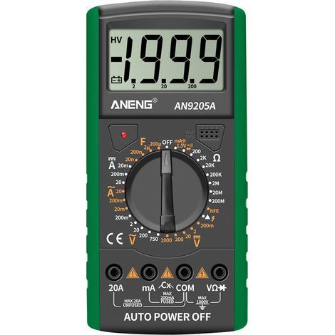 Manuelles Multimeter, 1999 Zähler, AC/DC-RC-Messung, Transistormessung, grüne Hintergrundbeleuchtung, batterielos (1/5)