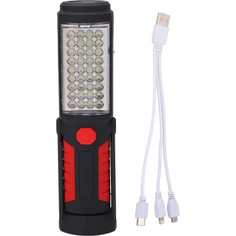 Lampe de travail LED rechargeable USB avec support magnétique, 2 modes d'éclairage pour ateliers et garages, lumière d'inspection rouge. (1/5)