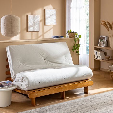 Matelas futon 140x200 mémoire de forme ferme tissu velours côtelé Écru - Terre de Nuit