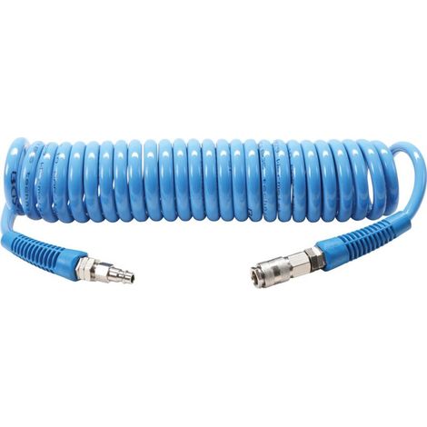 Tuyau Spiralé - Air Comprimé - Diamètre Intérieur 8 mm - Longueur Rétractable 0,9 à 6 m - Raccord Rapide 1/4 Pouces Type Euro - Pression Max 10 Bar - Polyuréthane (1/2)