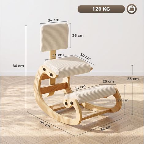 Sedia ergonomica in ginocchio con schienale, effetto velluto a coste, crema bianco, MODENUIT