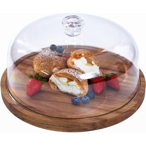 Présentoir à gâteaux rond en bois d'acacia de 30 cm, ensemble de présentation de desserts 2 en 1 pour fromages, chips et trempettes, nachos et plateau de fruits (1/4)