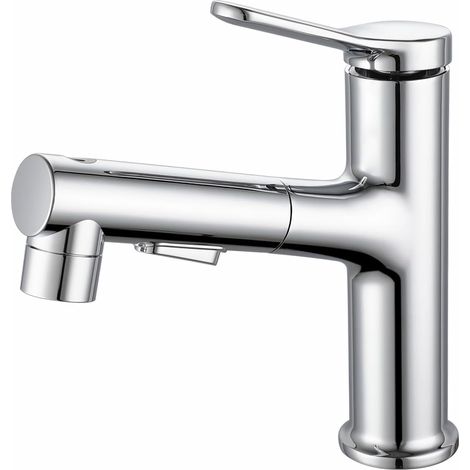 Basin Faucet, Bathroom Faucet, Cold and Hot Basin Faucet, Basin Faucet for Bathroom, Single Lever Mixer, Bathroom Faucet with Pull Out Spray Chrome (1/5)