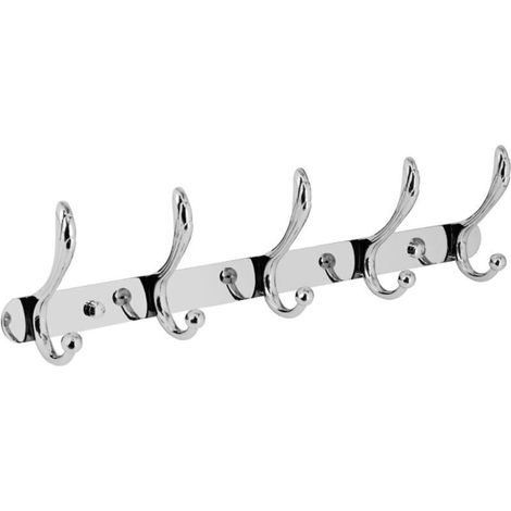 Wandgarderobe fürs Badezimmer mit 5 Haken – Edelstahl – silber – 45 x 7 x 10 cm (1/4)