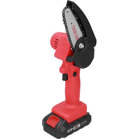 Mini-Akku-Kettensäge aus hochkohlenstoffhaltigem Stahl für Gartenarbeiten, mit rutschfestem Griff und EU-Stecker (100–240 V).