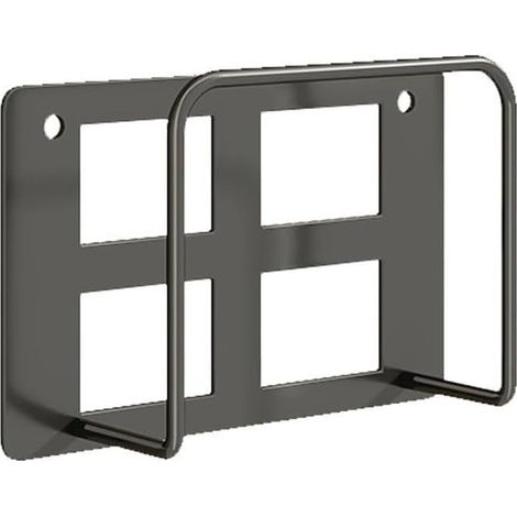 Supporto a parete per router WiFi, TV, decoder e modem, caratterizzato da un design che favorisce il flusso d'aria e da una piastra posteriore resistente (nera a forma di S).