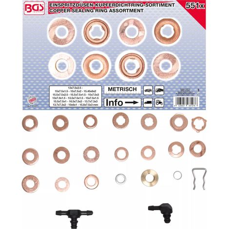 ASSORTIMENT DE JOINTS CUIVRE POUR INJECTEUR - 551 PCS (1/2)