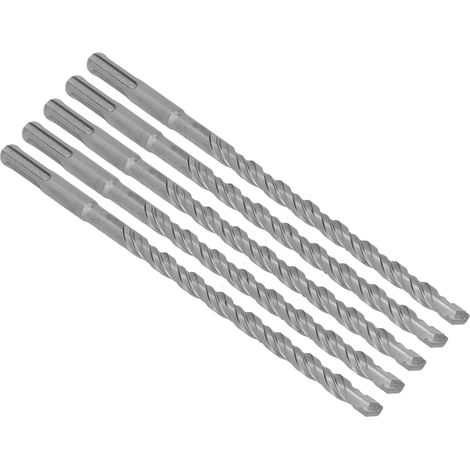 Set de 5 forets perforateur béton 210mm, pointe carbure pour brique, pierre et maçonnerie, diamètre 10mm, embouts SDS pour marteau piqueur. (1/5)