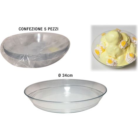 Set 5 Pezzi Vassoio Alimentare Tondo Trasparente Bavarese 34 cm