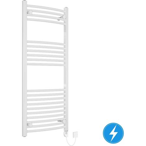 Bathroom Electric Heated Towel Rail Curved 1200 x 500 mm Thermostatic 400W White (1/5)