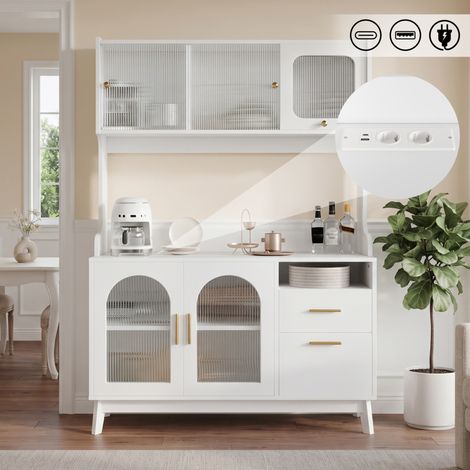 Aparador alto 120x40x178 cm blanco de tablero aglomerado para cocina - MEUBLIV (1/5)