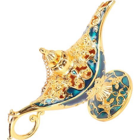 Lampe arabe vintage en alliage de zinc, or et bleu clair, idéale pour les mariages et les fêtes costumées. Décoration lumineuse à souhaits. (1/5)