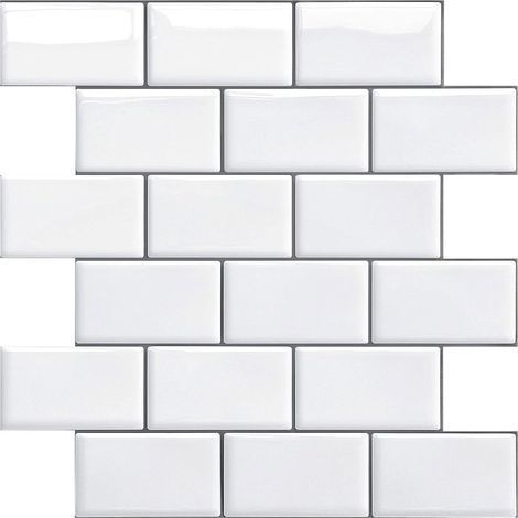 Credence Adhesive pour Cuisine Salle de Bain, Faux Carrelage Adhesif Mural Blanc Credence Cuisine Adhesive, ImperméAble Metro 3D Dalle PVC Adhesive Murale, 4 Pièces (Noir, 4 Sheets) (1/5)