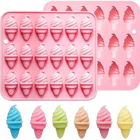 Molde de silicona para hornear, 2 piezas, 18 cavidades para conos de helado, sin BPA, reutilizable, cupcakes y polos, 14,6 x 13,5 x 1,3 cm, rosa (1/5)