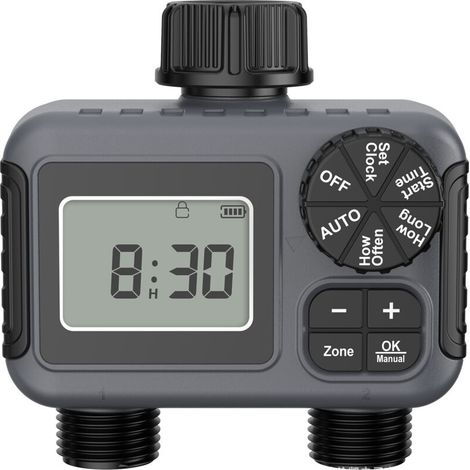 Controlador de riego inteligente de doble salida para jardín exterior - Temporizador de riego automático compacto - Dispositivo de gestión del agua - KZQ