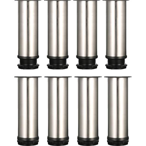 Juego de 8 patas ajustables para muebles en acero inoxidable cepillado, altura total de 150 a 165 mm, patas metálicas de 15 cm para mesas, camas y sofás.