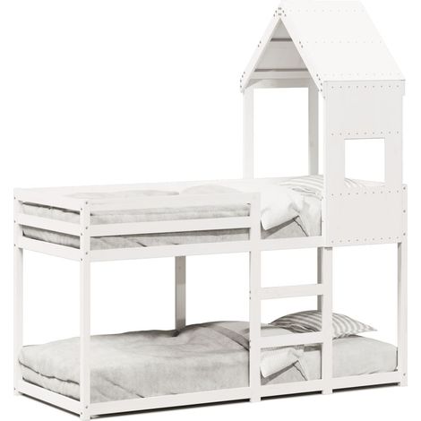 Maison Exclusive - Etagenbett mit Dach Weiß 90x190 cm Massivholz