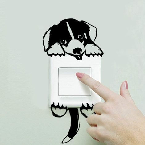 Sticker Mural Chien Stickers Muraux Amovible Décoration pour Interrupteur Lumière Chambre Salon Durable et Utile (1/2)