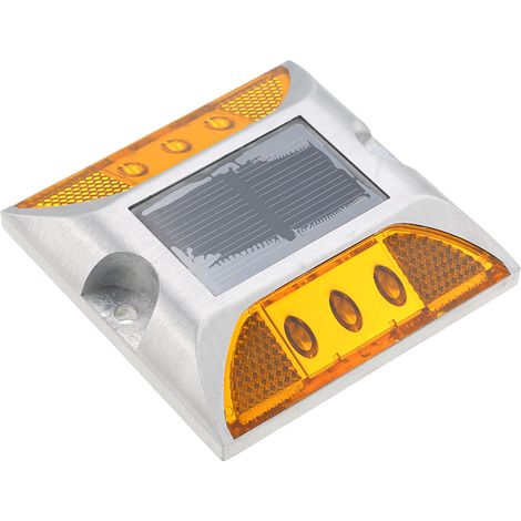 Lampe solaire 2W à 6 LED pour allée, contrôle de la lumière, bonne capacité de charge, étanche IP68, lampe de signalisation routière pour rue, avenue, autoroute, parking, voie de circulation, jaune (1/2)