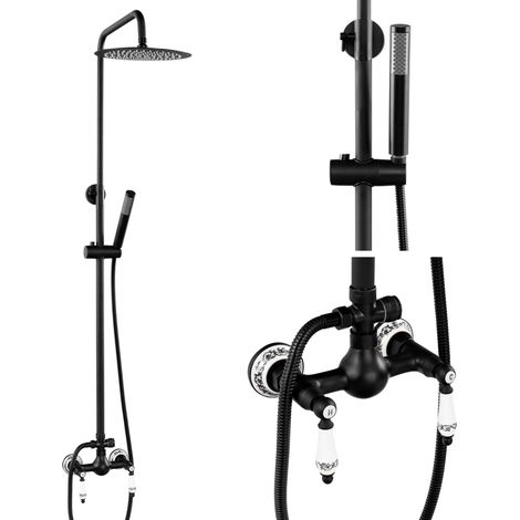 Colonne de douche rétro Paloma Silla, système de douche avec mitigeur extérieur, design vintage, Noir (1/5)